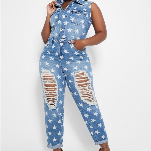 Ashley Stewart Star denim jumpsuit size 18 - Picture 3 of 7